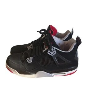 Air Jordan 4 Retro Black Red White Mens Basketball Shoes Size 12